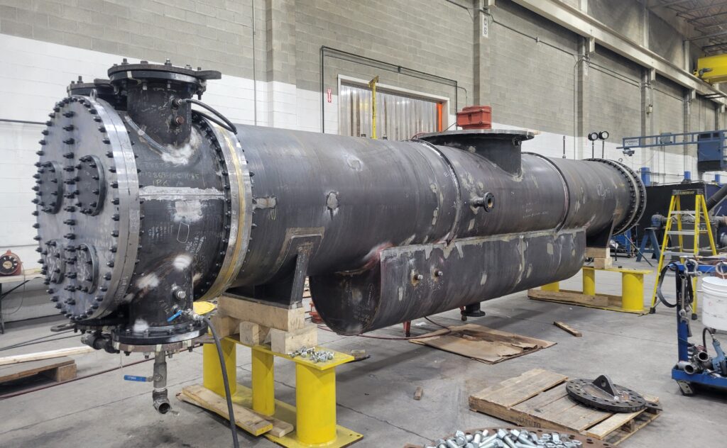 Custom carbon steel pressure vessel at Alps Welding's Ontario fabrication facility.