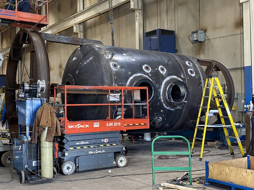 Large carbon steel pressure vessel undergoing fabrication at Alps Welding
