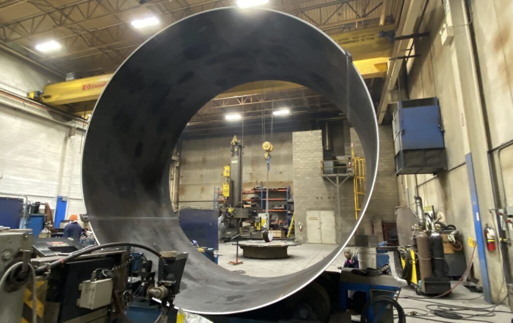 Carbon steel pressure vessel shell under fabrication at Alps Welding