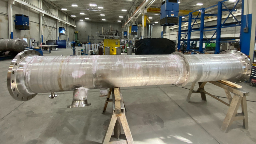 Full-length column section Stainless steel replacement column section with flanged ends in the Alps Welding shop.